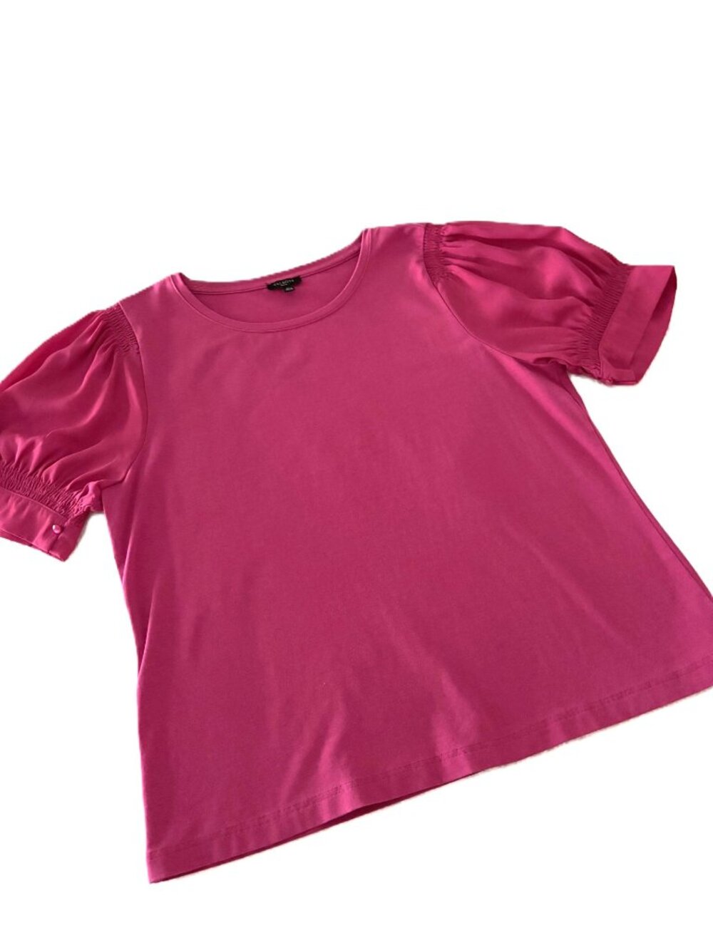 Talbots Fushia pullover jersey top/Chiffon sleeves Size Large petite